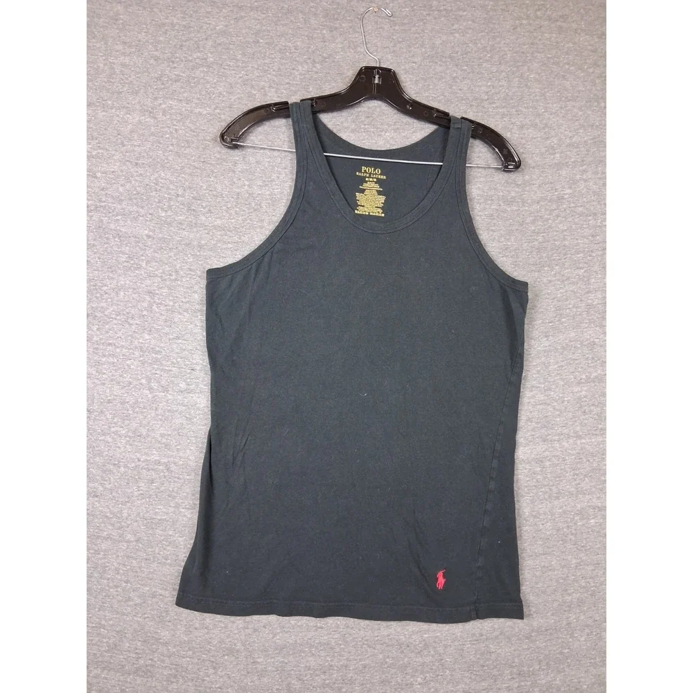 Polo Ralph Lauren Mens Shirt Medium Black Small Pony Tank Fitted Casual Preppy